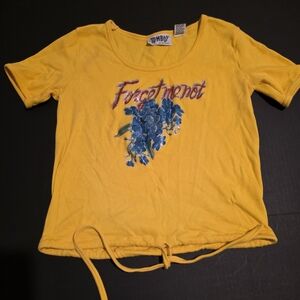 Vintage Yellow Crop Top with Blue Floral Design